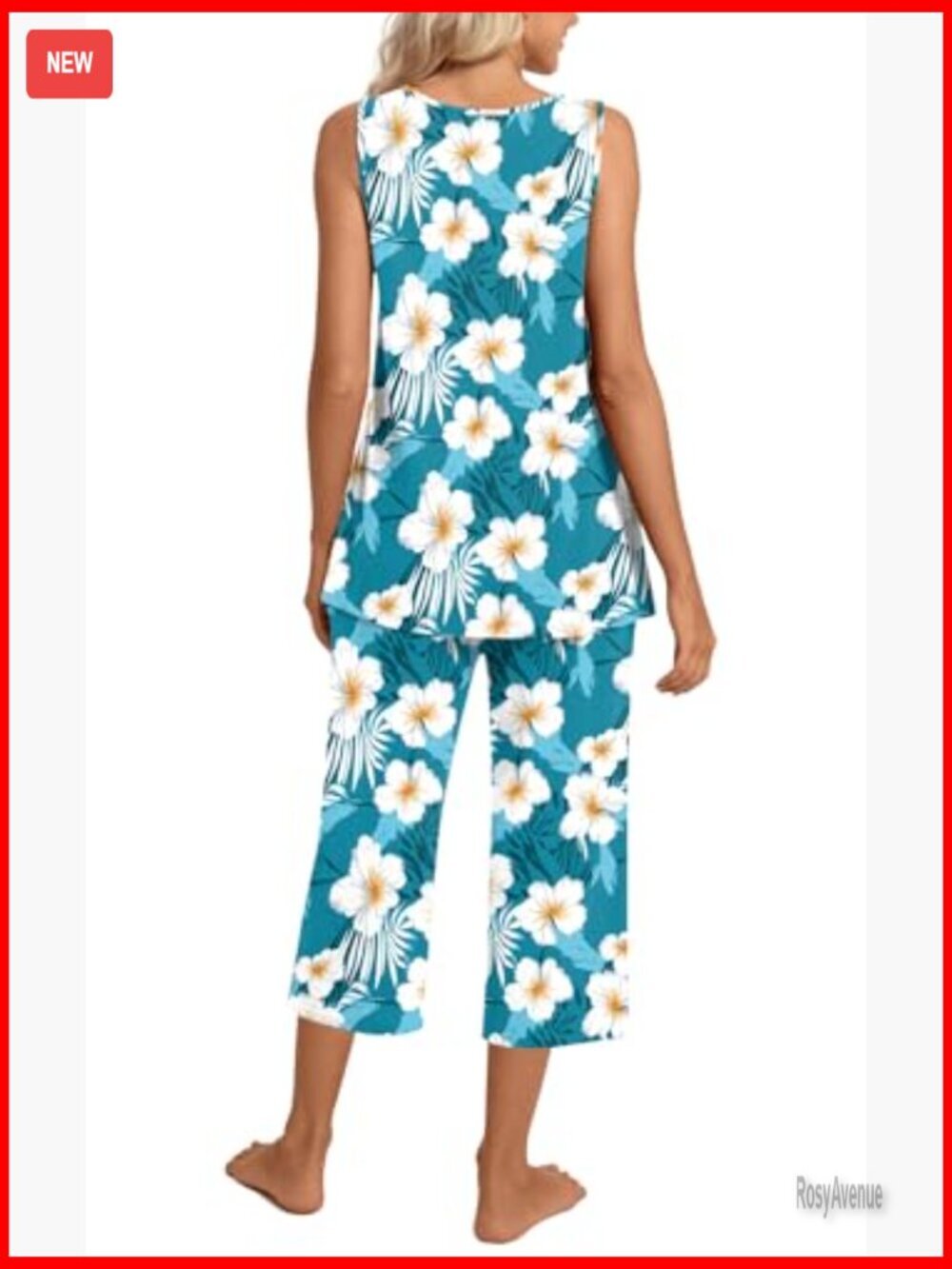 Women's 2 Piece Pajama Set Sleeveless Top Capri Pants Lounge Sets with Pockets - Picture 4 of 7